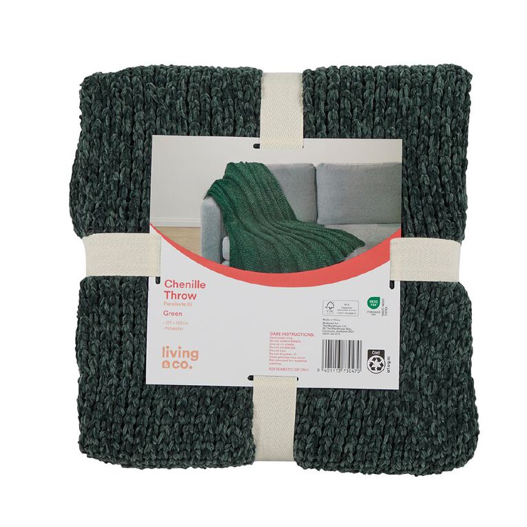 Living & Co Throw Chenille Green, , hi-res