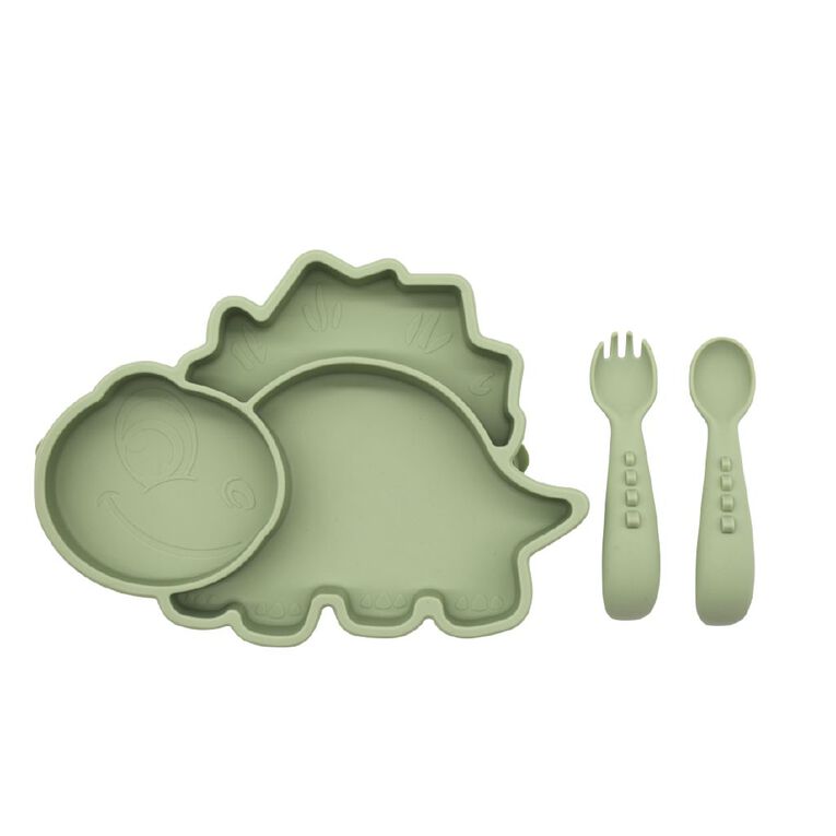 Babywise Silicone Plate And Cutlery Set Croc Green, , hi-res