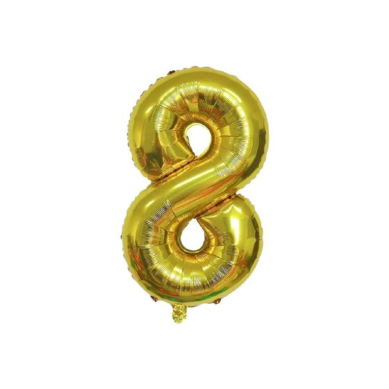 Party Inc Foil Balloon #8 Gold 35cm, , hi-res