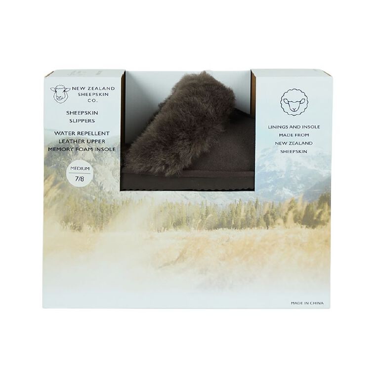 NEW ZEALAND SHEEPSKIN CO. Women's Sheepskin Lined Slipper Scuff BOX, Brown Dark, hi-res
