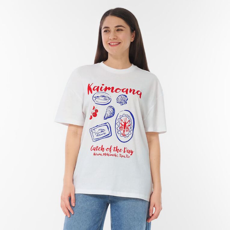 H&H Women's Short Sleeve Boyfriend Graphic Tee, White KAIMOANA, hi-res