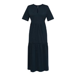 H&H Women's Crew Neck Slub Tiered Midi Dress with Lace Trim