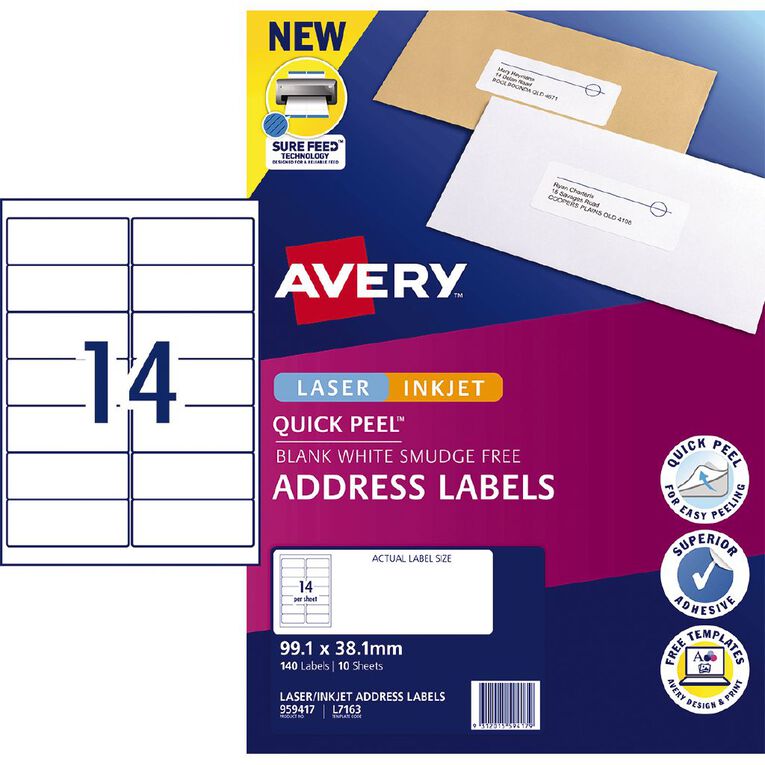Avery Quick Peel Address Labels 99.1 x 38.1mm 140 Labels, , hi-res