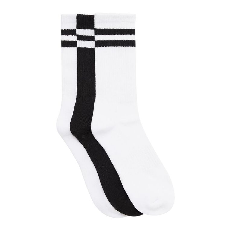 Active Intent Men's Striped Ribbed Crew, Black/White, hi-res