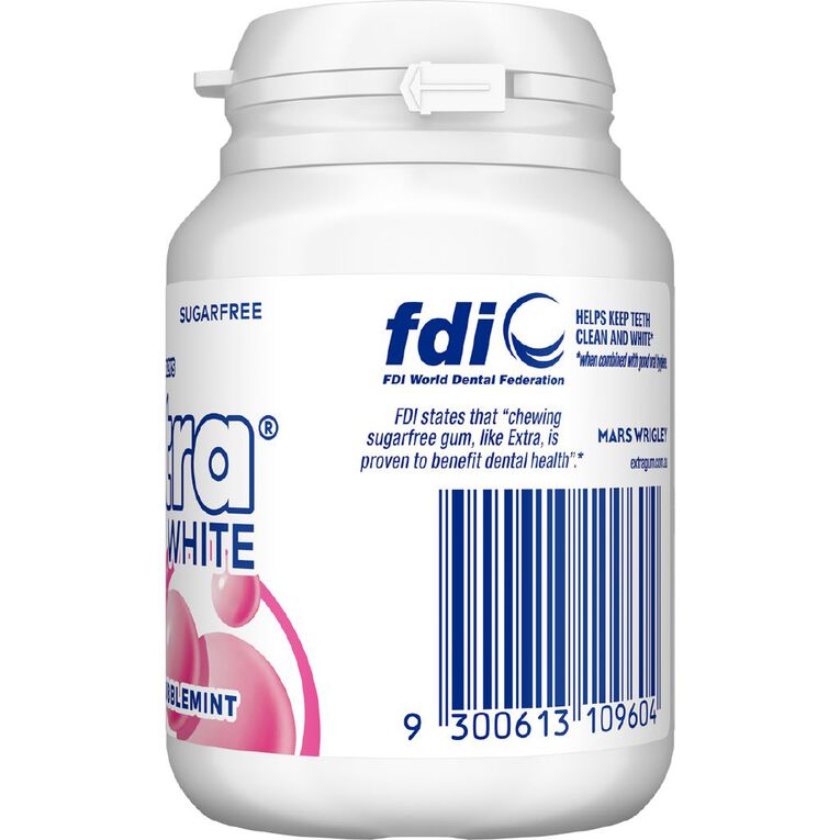 Extra White Bubblemint Chewing Gum SF Bottle 46 Piece 64g, , hi-res