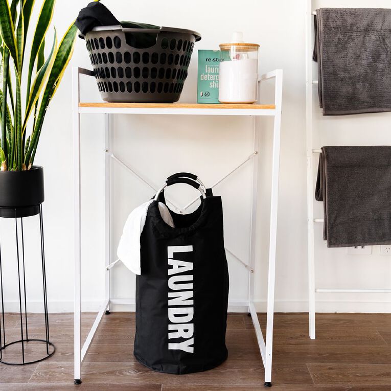 Living & Co Canvas Hamper Black/White, , hi-res