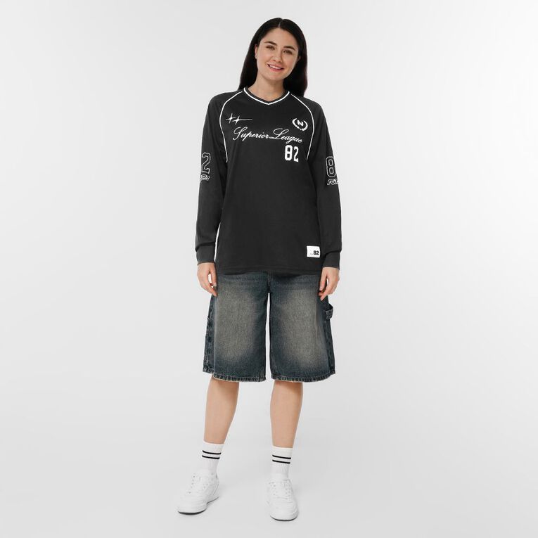 H&H Women's Long Sleeve Raglan Sports Tee, Black, hi-res