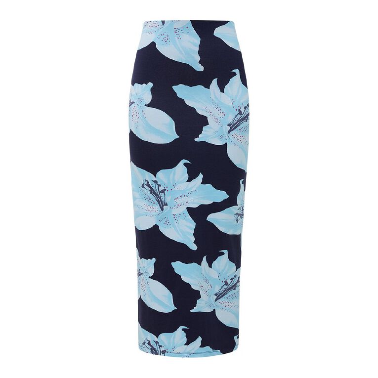 H&H Women's Contour Printed Maxi Skirt, Blue Dark, hi-res