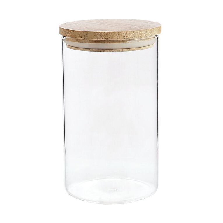 Living & Co Glass Canister with Bamboo Lid Clear 1L, , hi-res