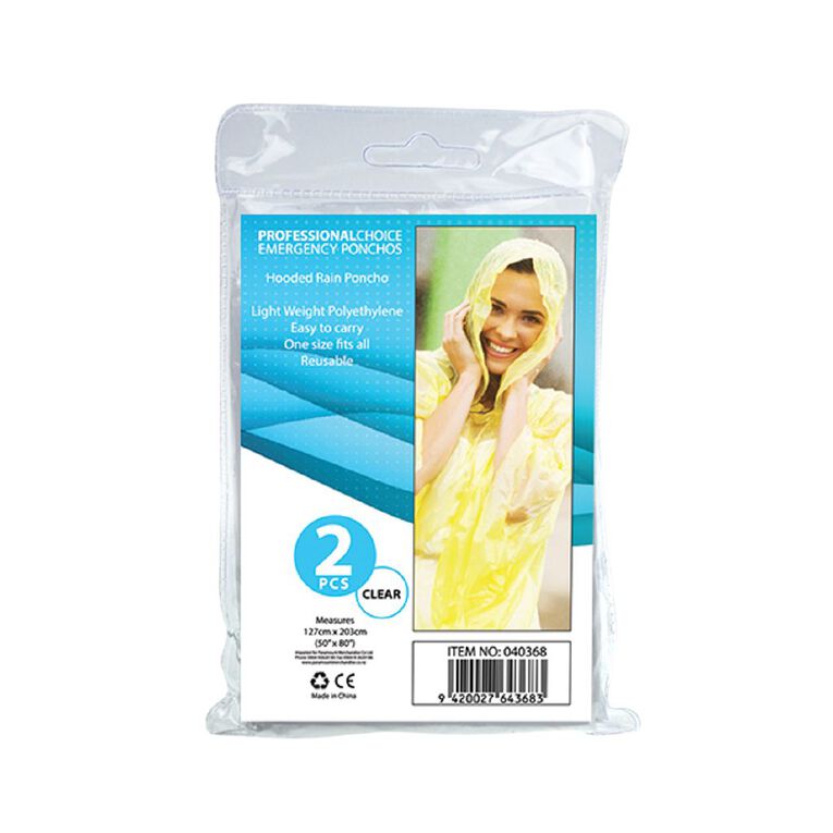 Maxcare Emergency Poncho Transparent 2 Pack, , hi-res