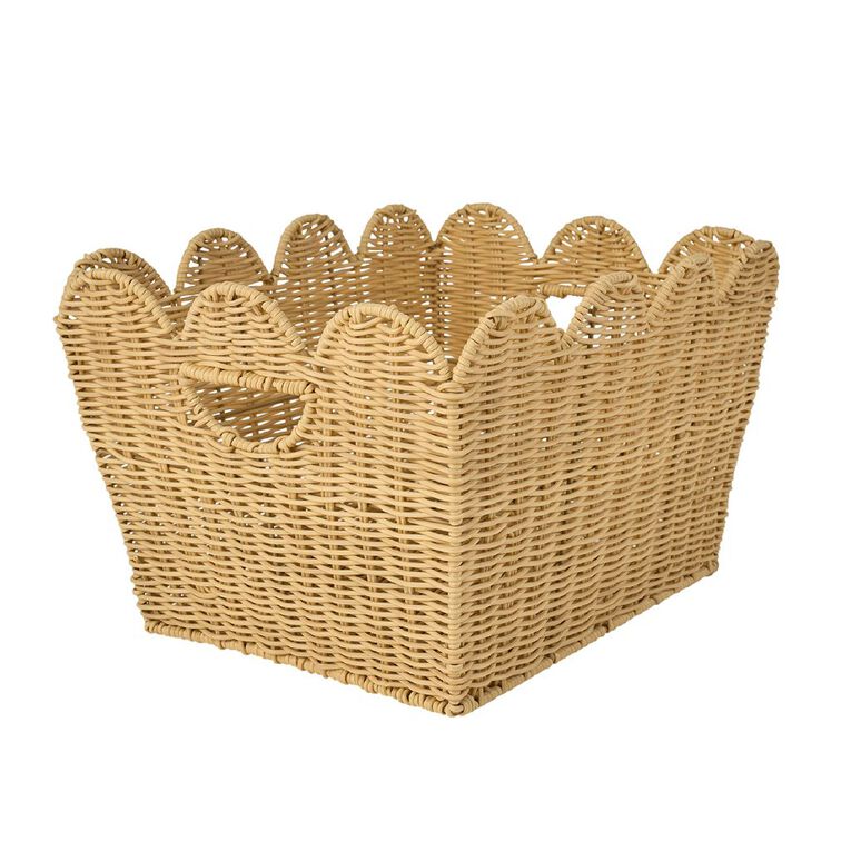Living & Co Rectangle Rattan Scollop Basket Natural, , hi-res