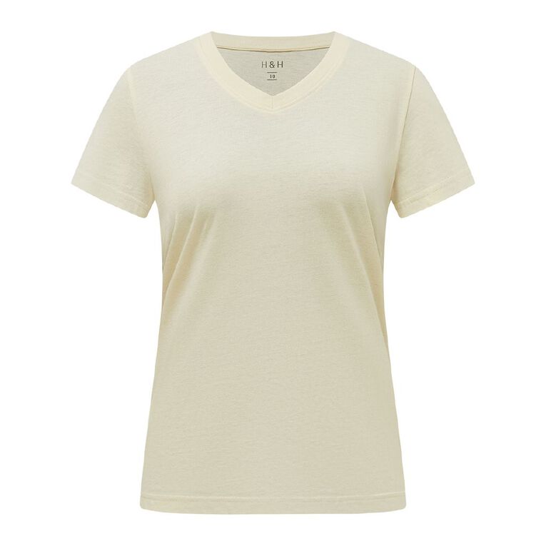 H&H Women's Short Sleeve V-Neck Tee, Yellow Light, hi-res