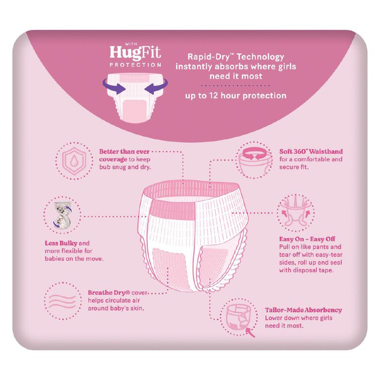 Huggies Ultra Dry Nappy Pants Walker Girl Size 5 12-17kg 13 Pack, , hi-res