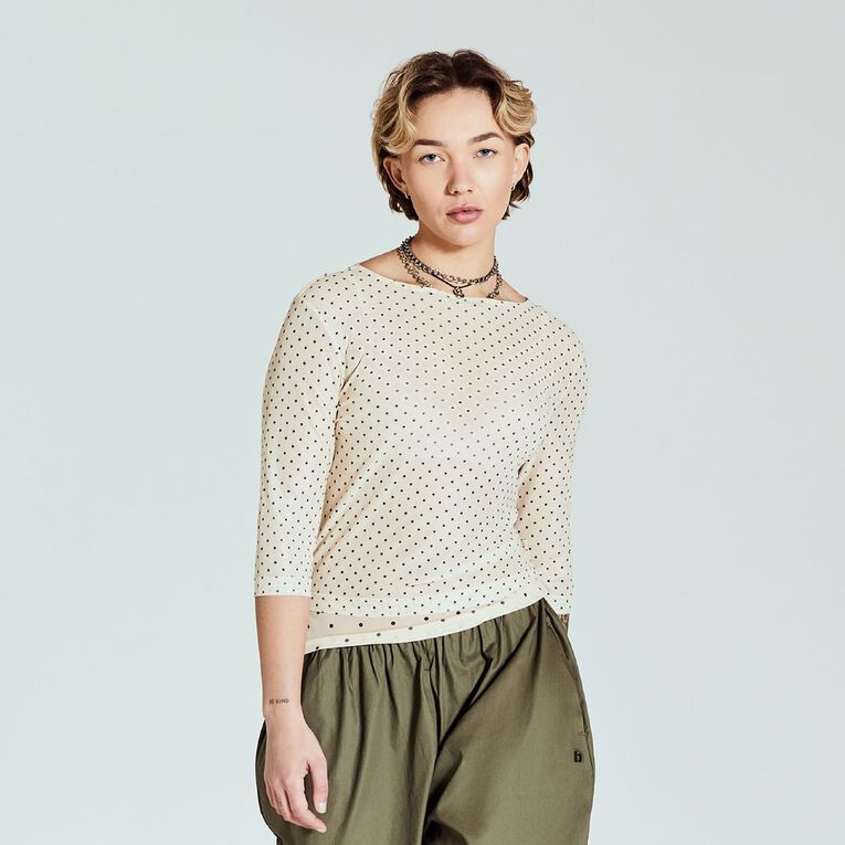 BRDRLESS Mila Mesh 3/4 Sleeve Top, Yellow Light, hi-res