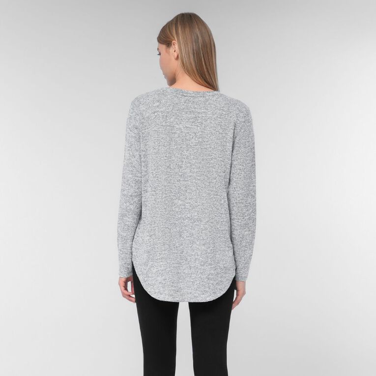 H&H Women's Long Sleeve Brushed Print Crew Top, Grey Marle, hi-res