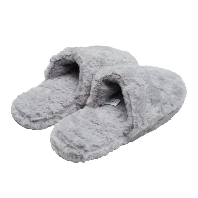 H&H Women's Fluffy Scuff Slippers, Grey, hi-res