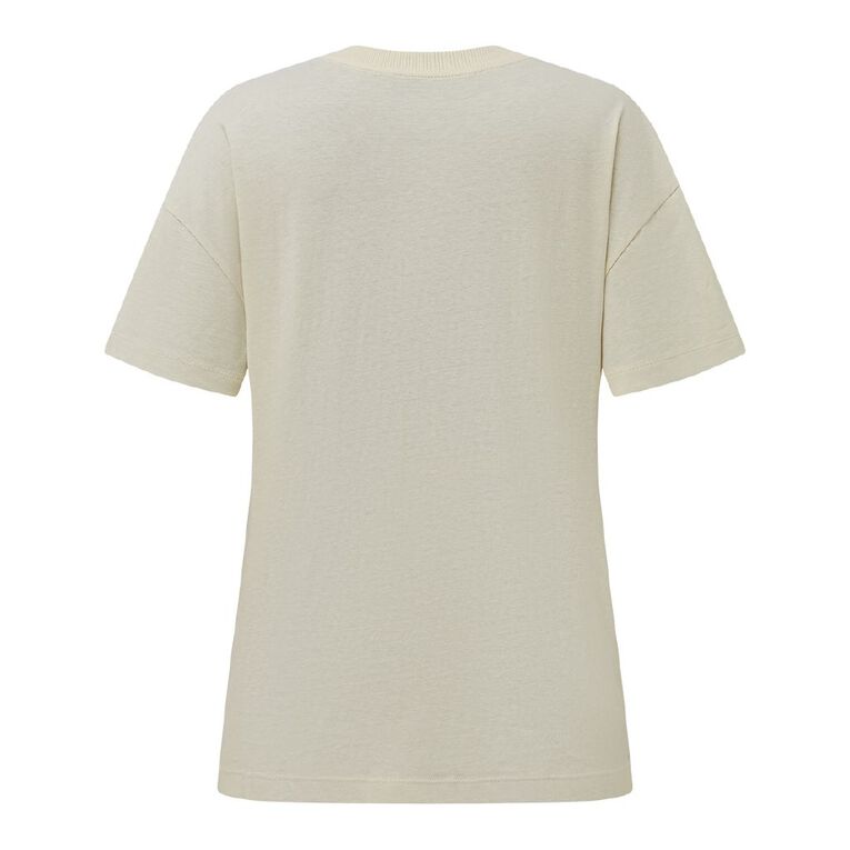 H&H Women's Short Sleeve Boyfriend Graphic Tee, Cream SUNDAY, hi-res