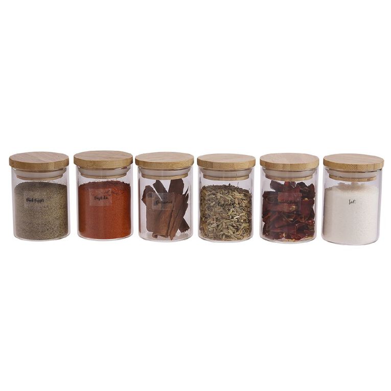 Living Co Bamboo Glass Spice Jars Clear 6 Pack Clear The Warehouse