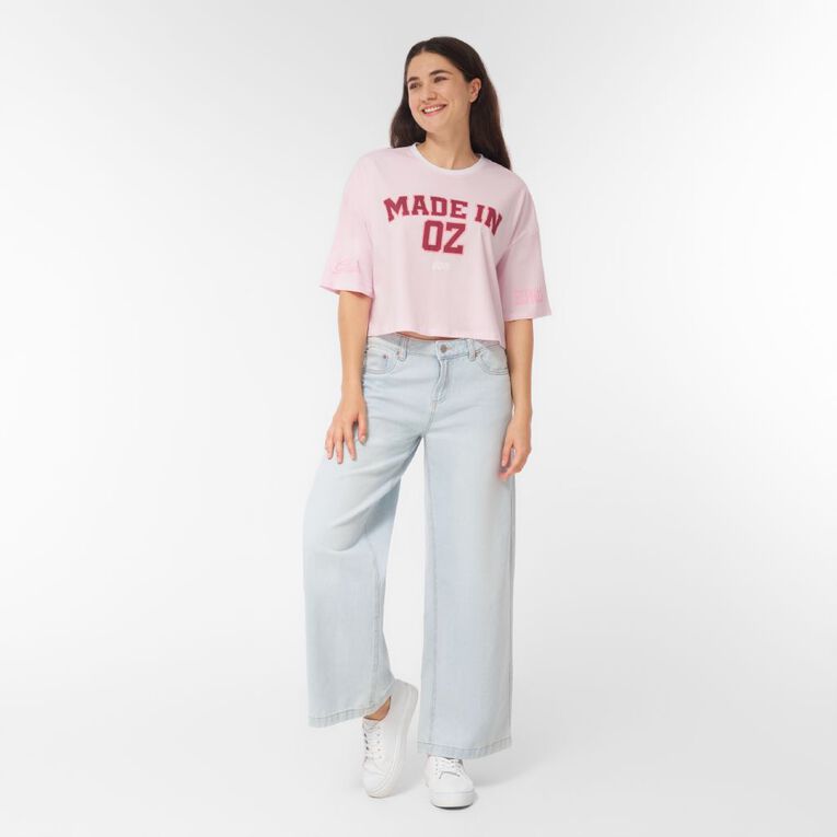 Wicked Women's Made in OZ Cropped Tee, Pink Light, hi-res