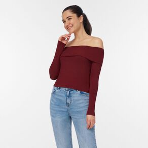 H&H Women's Long Sleeve Rib Bardot Top