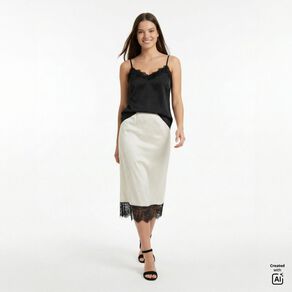 H&H Women's Event Satin Midi Skirt With Lace