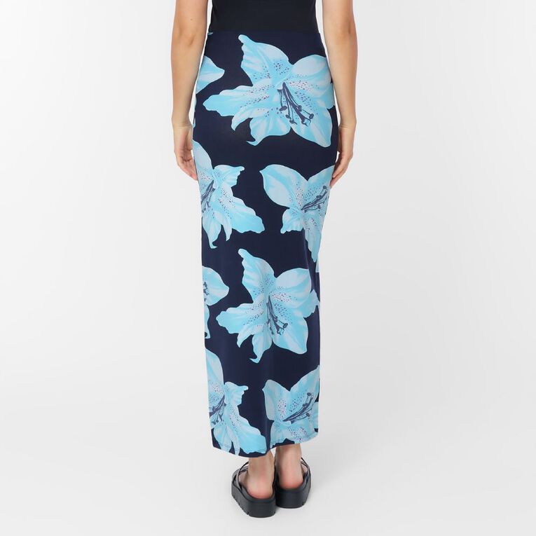 H&H Women's Contour Printed Maxi Skirt, Blue Dark, hi-res