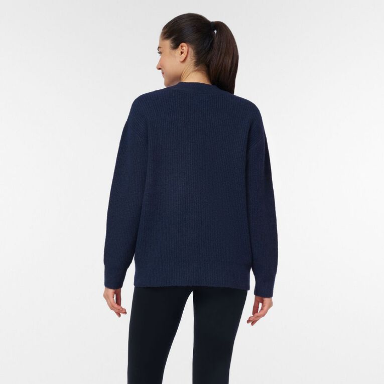 H&H Women's Rib Knit Long Cardigan, Blue Dark, hi-res