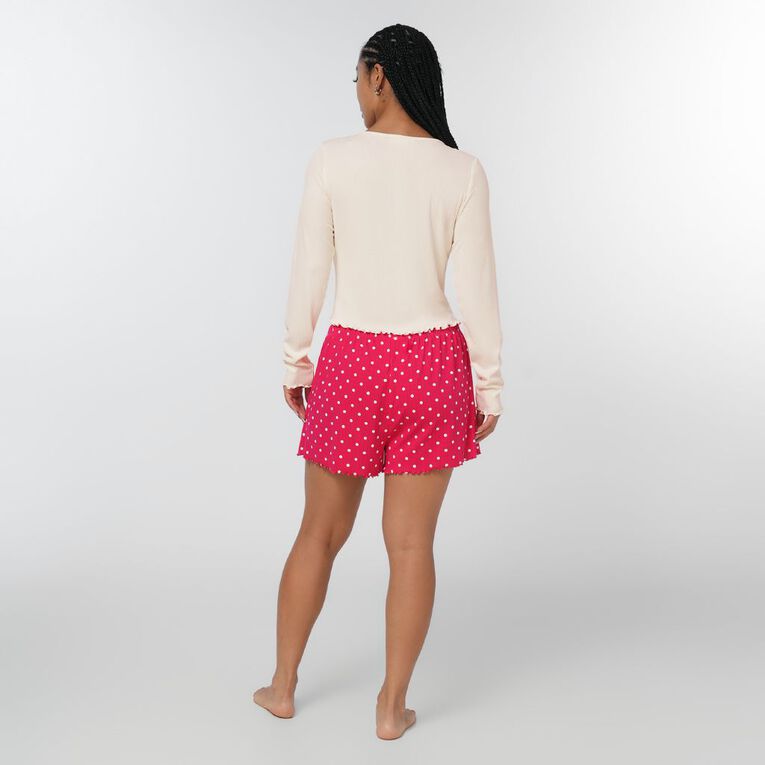 Minnie Mouse Pointelle Long Sleeved Top and Short Pyjama Set, Pink Dark, hi-res