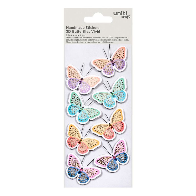 3D Handmade Embellishment Vivid Butterflies 8pc Little B, , hi-res