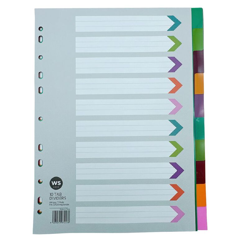 WS 10 Tab Dividers Plastic Multi-Coloured, , hi-res