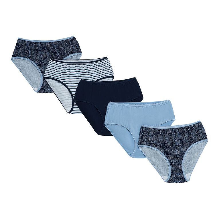 H&H Women's Midi Briefs 5 Pack, Blue Mid, hi-res