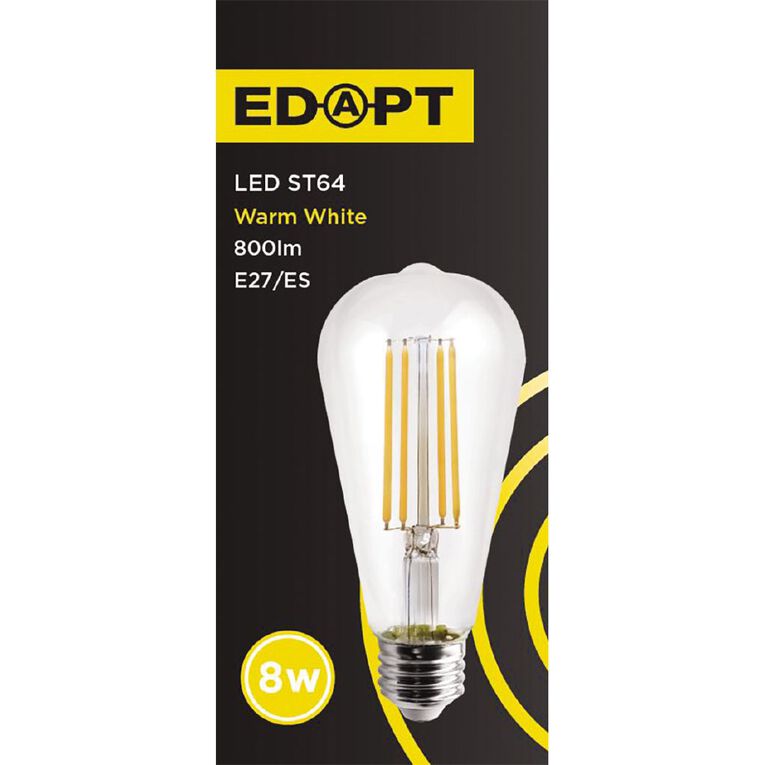 Edapt LED E27 Pear Light Bulb ST64 8W Warm White, , hi-res