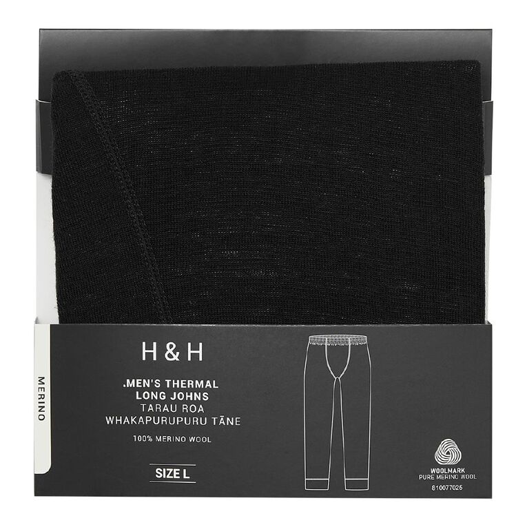 H&H Men's Merino Thermal Long Johns, Black, hi-res