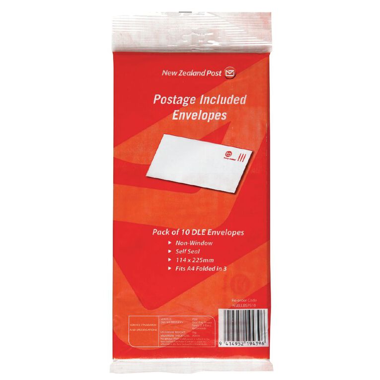 New Zealand Post Postage Included DLE Envelope 10 Pack White White