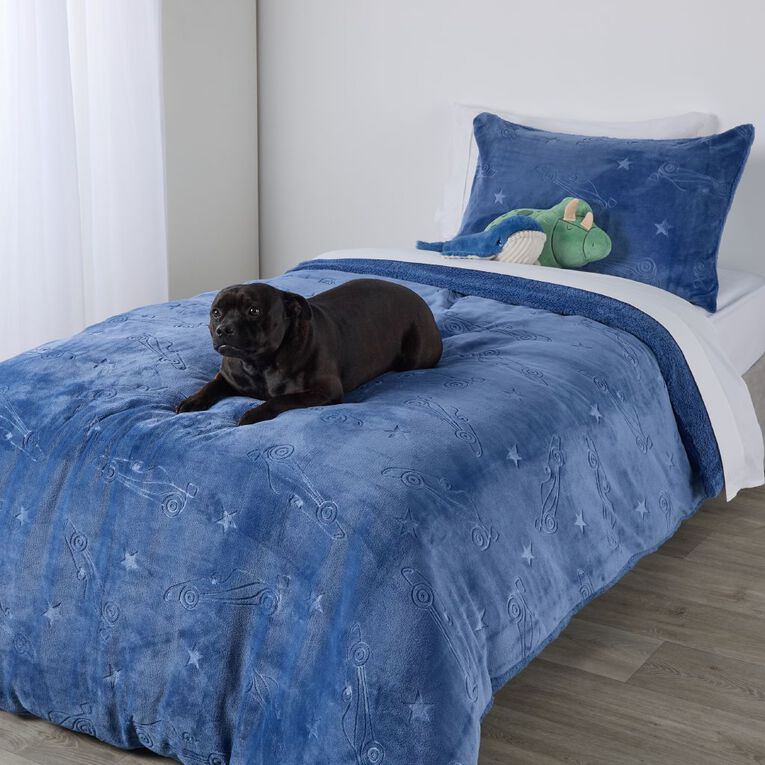 Living & Co Kids Duvet Cover Set Plush Embossed Blue Single, , hi-res