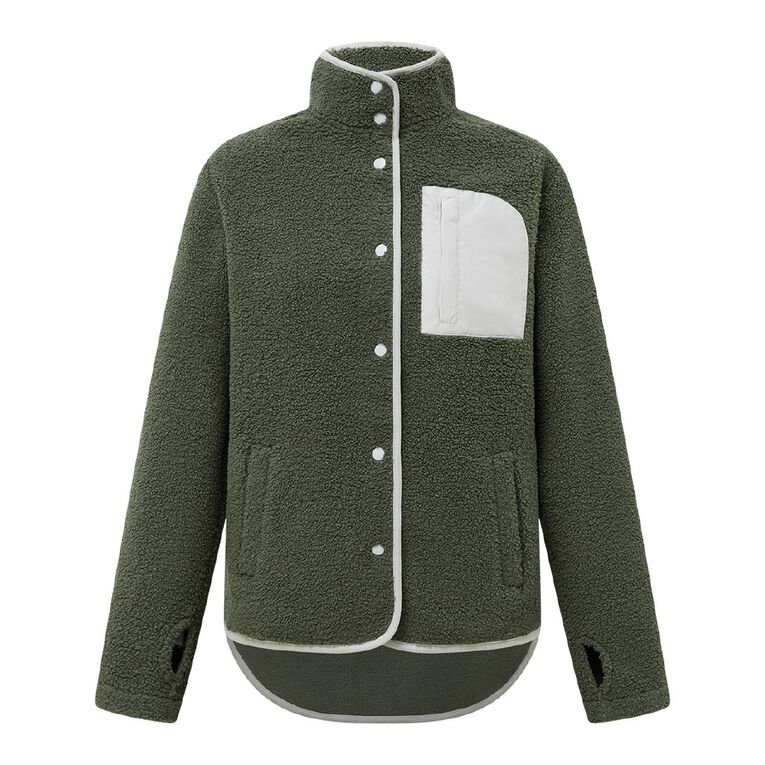 Active Intent Women's Sherpa Button Up Sweat, Green Mid, hi-res