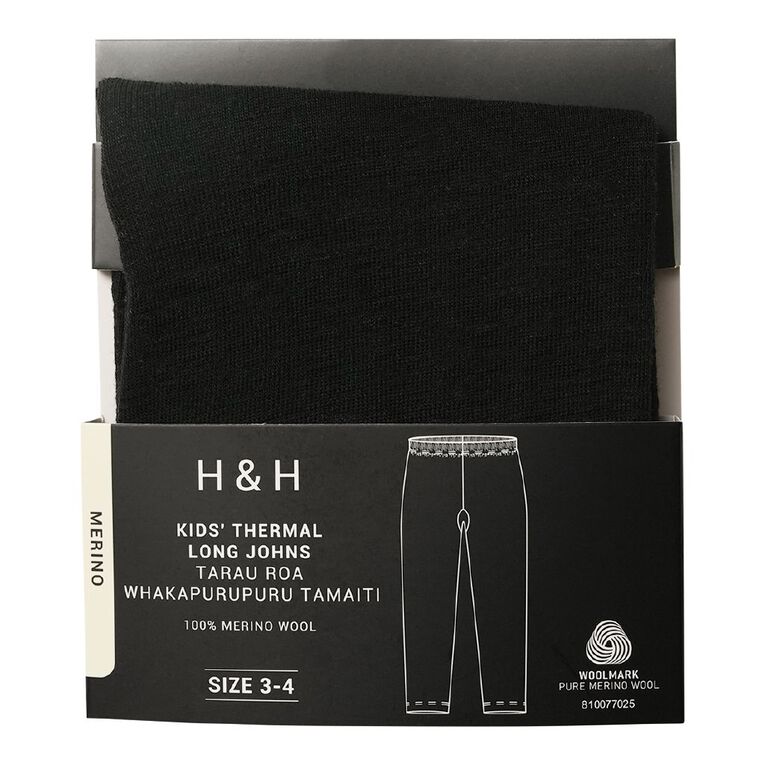 H&H Kids' Merino Thermal Leggings, Black, hi-res