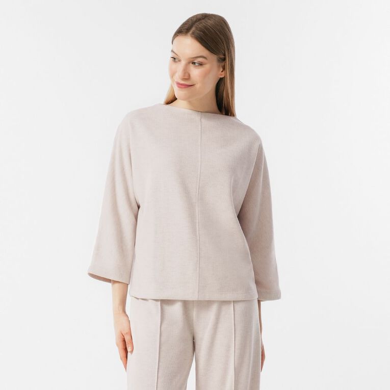 H&H Women's 3/4 Sleeve Brushed Batwing Top, Natural, hi-res