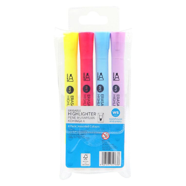 WS Erasable Highlighters 4 Pack, , hi-res