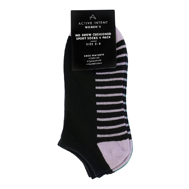 Active Intent Women's No Show Cushioned Socks 4 Pack, Black, hi-res