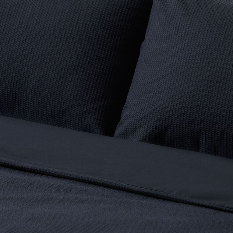 Living & Co Duvet Cover Set Luxury Waffle Black Super King, Black, hi-res