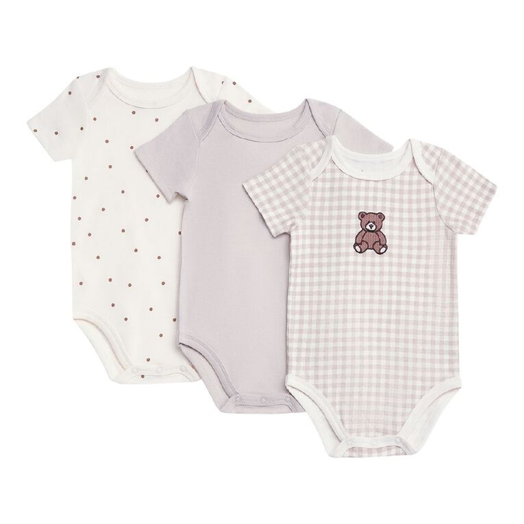 Young Original Babies' Short Sleeve Printed Bodysuit 3 Pack, Cream, hi-res