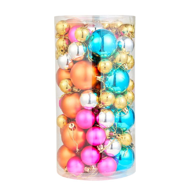 Wonderland Christmas Baubles Mixed Rainbow Bright 80 Pack, , hi-res