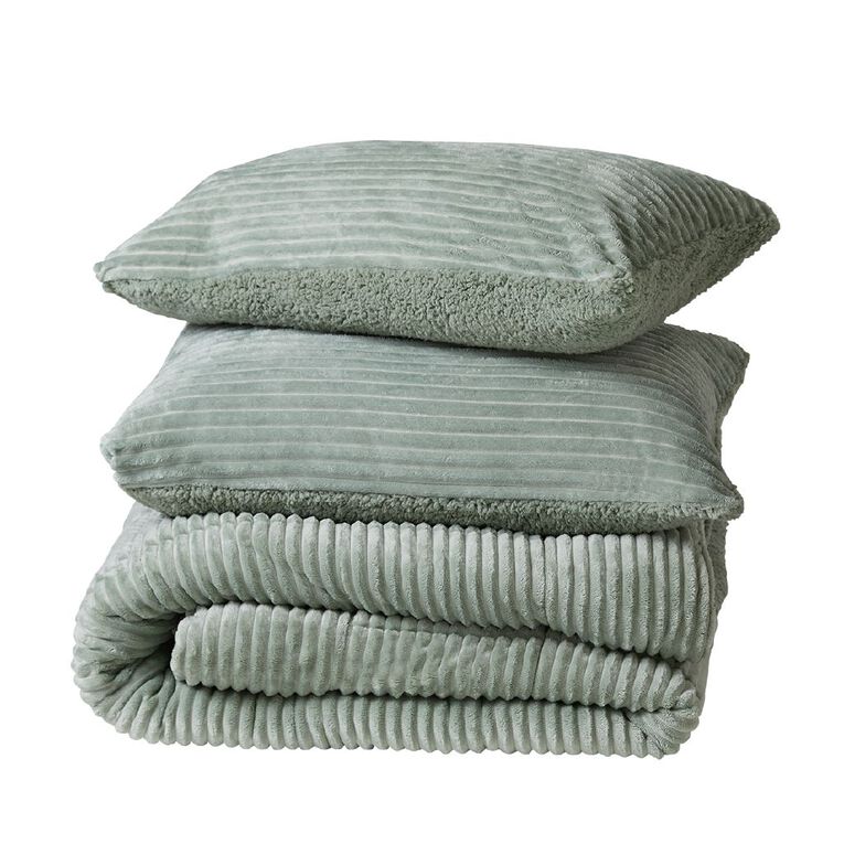 Living & Co 3 Piece Comforter Jacquard Ribbed Green Queen, , hi-res