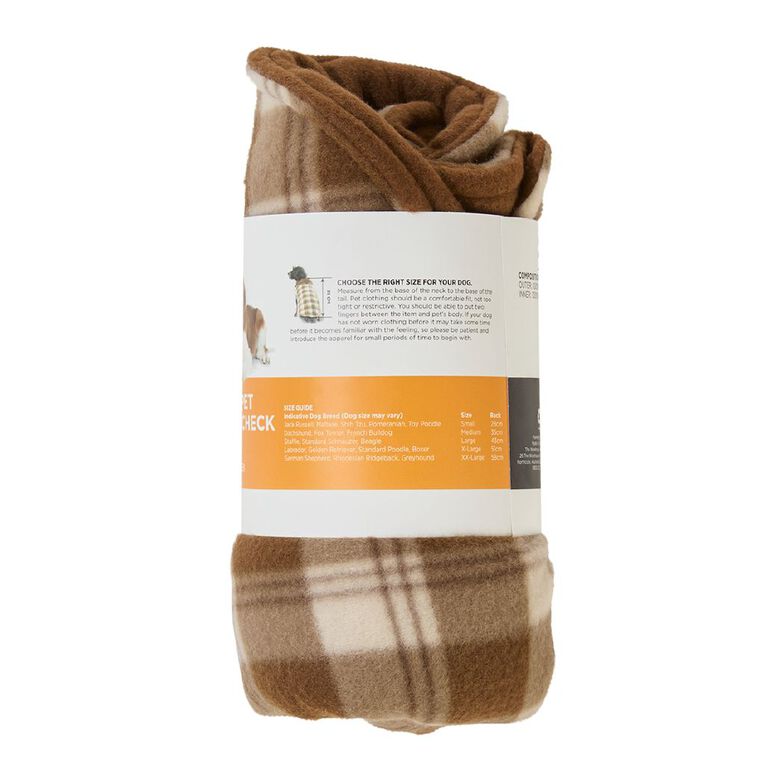 Petzone Fleece Pet Jacket Check Brown Mid Small, , hi-res