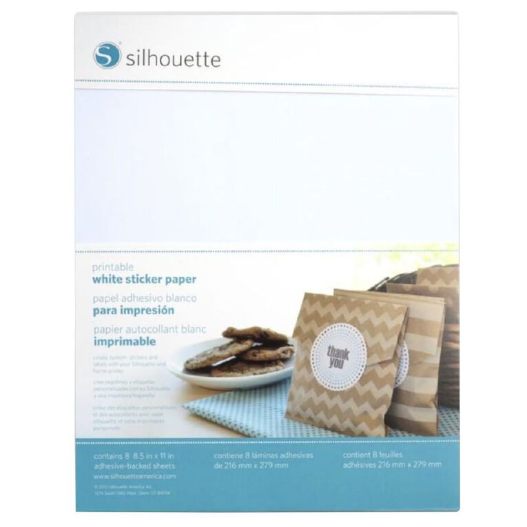 Silhouette Printable Sticker Paper White 8.5 x 11 inch 8 Sheets The