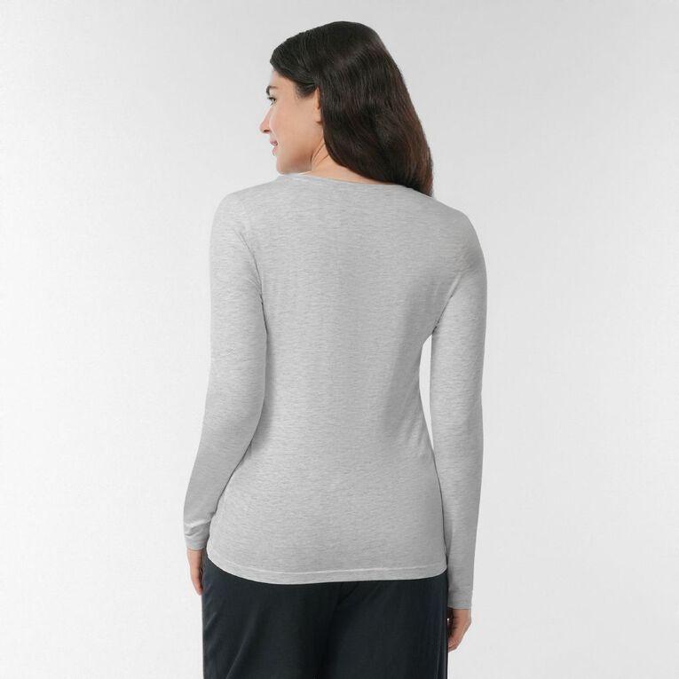 H&H Women's Stretch Long Sleeve Scoop Neck Tee, Silver Grey, hi-res