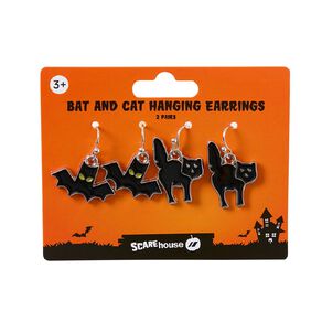 Scarehouse Halloween Earrings Bat & Cat 4 Pack