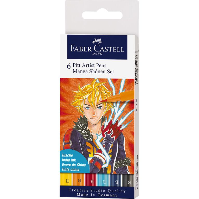 Faber-Castell Pitt Artists Pens Manga Shonen 6 Pack, , hi-res