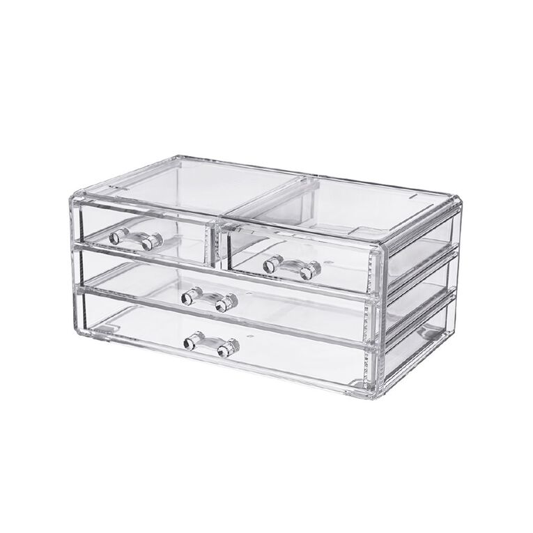 Living & Co Makeup Organiser 4 Drawer Clear, , hi-res